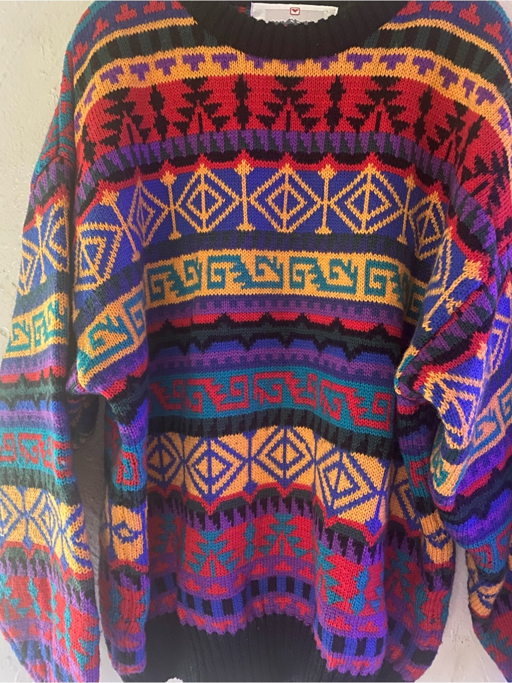 Obermeyer wild Aztec geometric crew neck wool blend Denali sweater - Picture 3 of 7